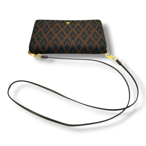 Valentino Garavani Brown Black V Monogram Crossbody Clutch WOC Gold Hardware - Picture 5 of 11
